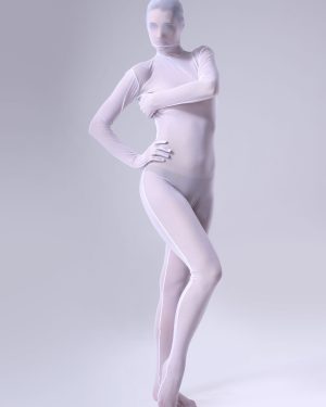 White Perspective Zentai Suit Lace Unisex Bodysuit For Halloween