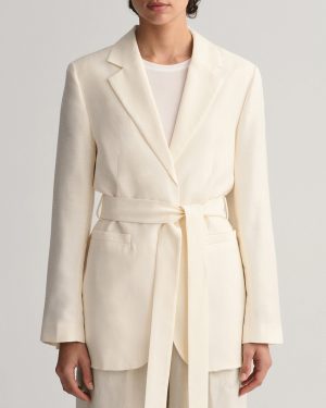 White Regular Fluid Belted Blazer