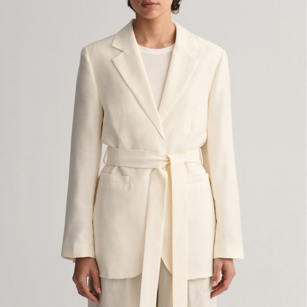 White Regular Fluid Belted Blazer