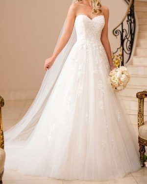 White Simple Wedding Dress A-Line Strapless Sleeveless Backless Long Lace Bridal Dresses