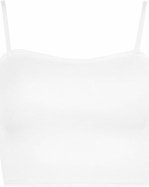 (White) Strappy Vest Plain Camisole Boob tube Bralet Gym Crop Top