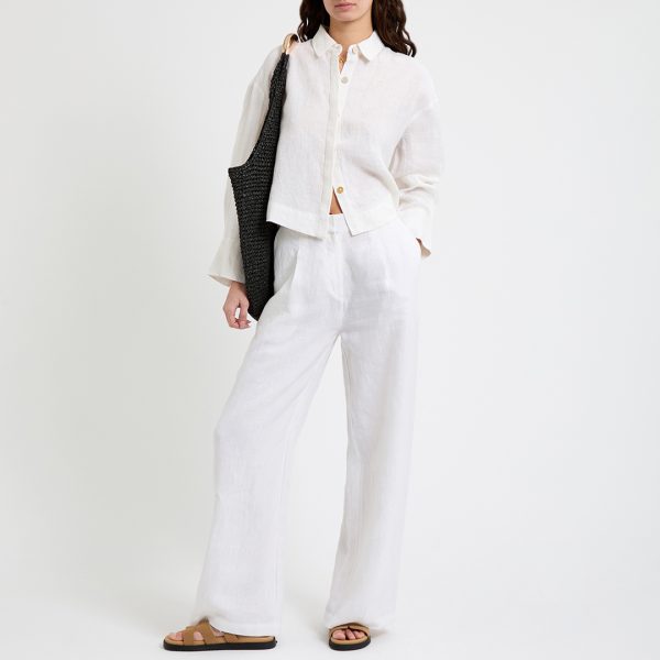 White Tailored Linen Trousers