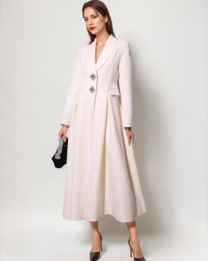 White Wool Cashmere Blend Flared Coat Lapel Double-Faced Winter Outerwear 2025