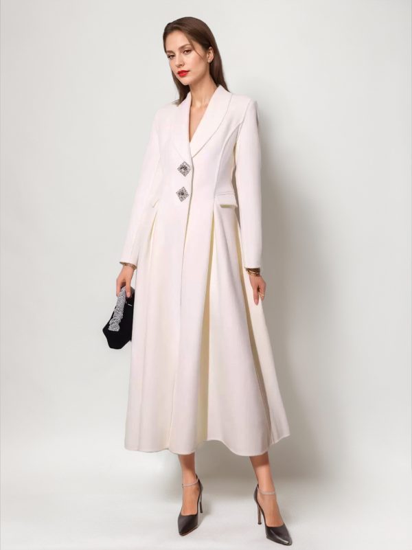 White Wool Cashmere Blend Flared Coat Lapel Double-Faced Winter Outerwear 2025