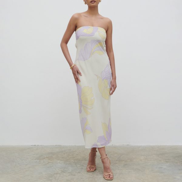 White/Pastel Purple Heather Bandeau Midaxi Dress
