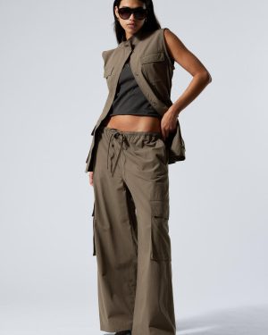 Wide Leg Drawstring Cargo Trousers