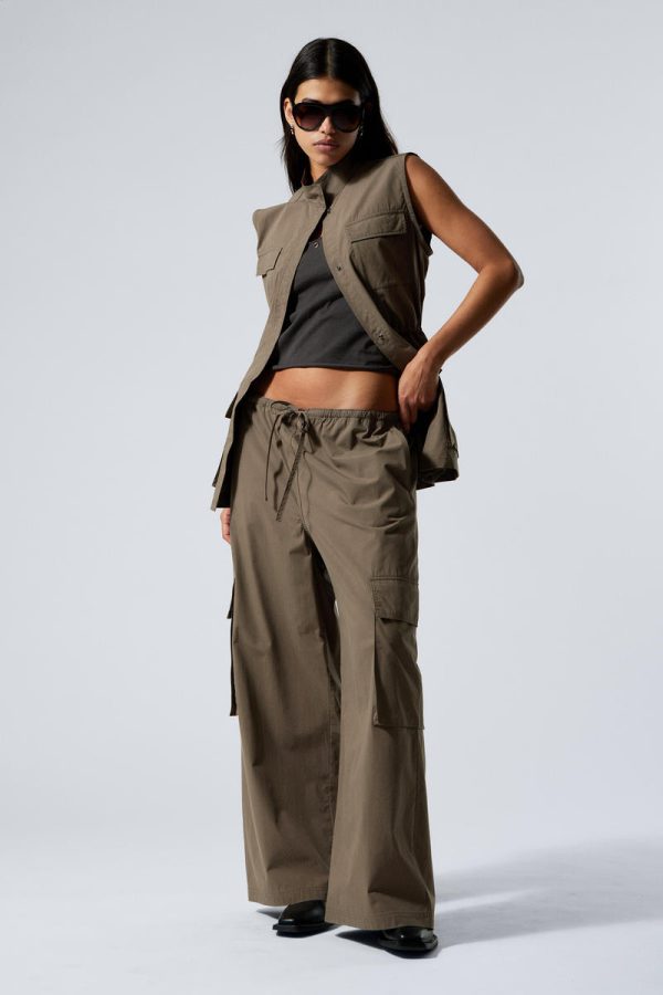 Wide Leg Drawstring Cargo Trousers