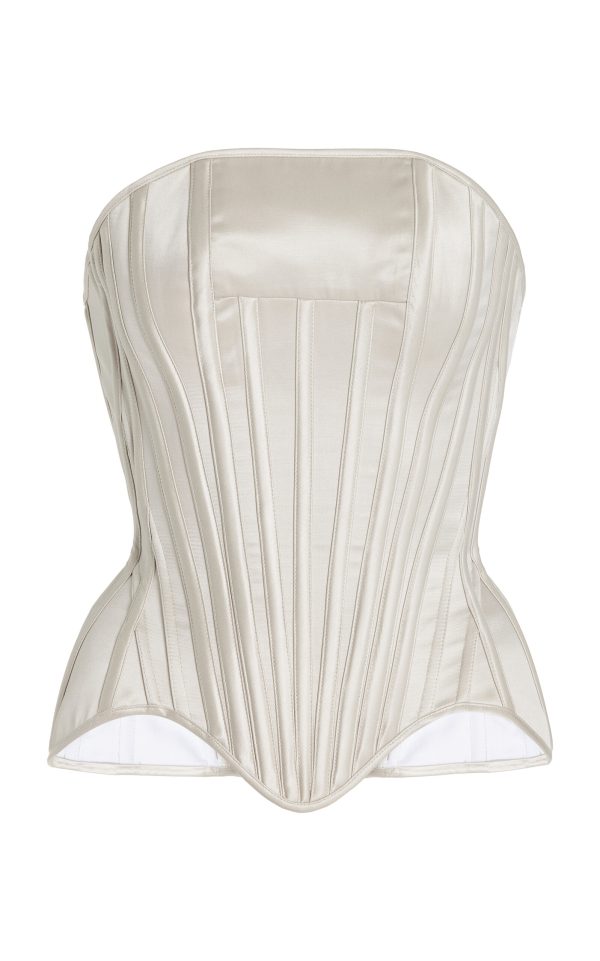 Wiederhoeft - Exclusive Julie Satin Corset Top - Light Grey - US 4 - Moda Operandi