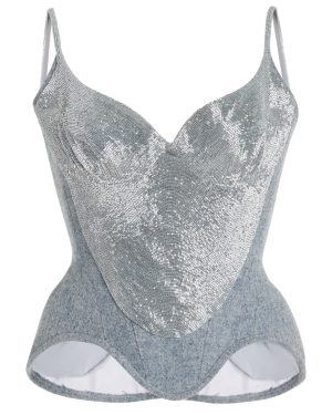 Wiederhoeft - Salon Beaded Wool-Tweed Corset Top - Blue - US 4 - Moda Operandi
