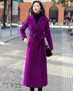 Winter Woolen Coats Womens Long Waist Over Knee Warm Large Size Wool Coats Temperament Slim Casual Overcoat
