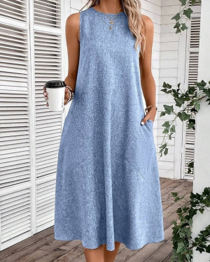 Women Casual Plain Summer Cotton Regular Fit Sleeveless A-Line Regular No Dresses