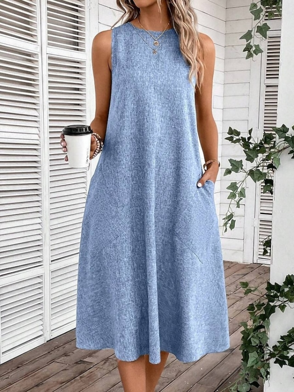 Women Casual Plain Summer Cotton Regular Fit Sleeveless A-Line Regular No Dresses