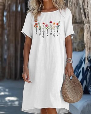Women Casual Plain Summer Natural Daily Midi Short Sleeve A-Line Regular Dresses