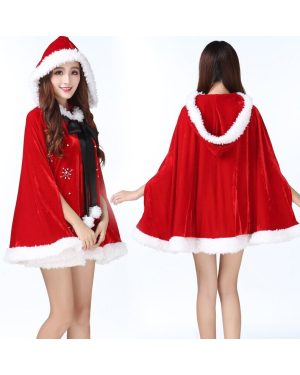 Women Christmas Red Coat Santa Claus Cloak Cape Mrs Hooded Xmas Cosplay Costume
