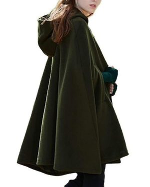 Women Hooded Cloak Cape Poncho Coat Jacket Baggy Casual Outwear Winter