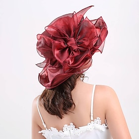Women Kentucky Church Derby Hat Organza Wide Brim Sun Hat for Lady Dress Tea Party Wedding