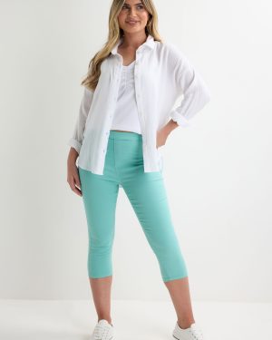Womens Aqua Plain Kate Cropped Jeggings