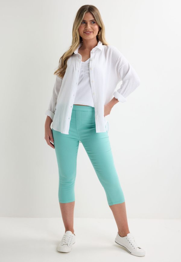 Womens Aqua Plain Kate Cropped Jeggings