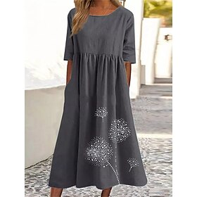 Women's ArmyGreen Black Pink Summer Spring Fall Maxi Dress Cotton Linen Dresses Casual Dress Tunic Dress Basic Casual Mature Outdoor Vacation Daily Loose Fit D