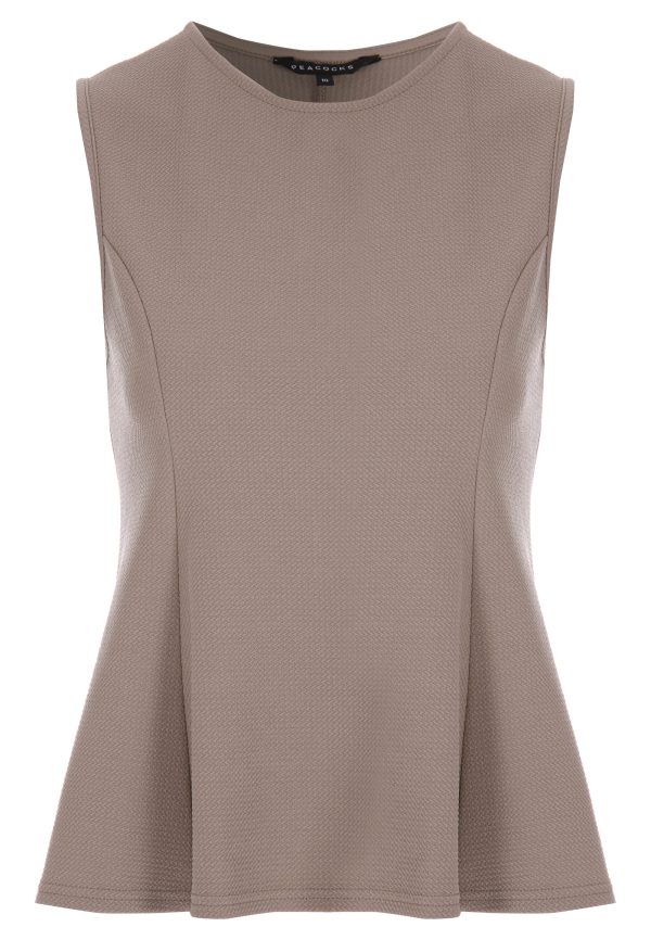 Womens Beige High Neck Peplum Top