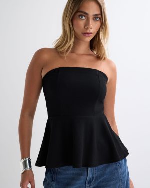 Womens Black Peplum Bandeau Top