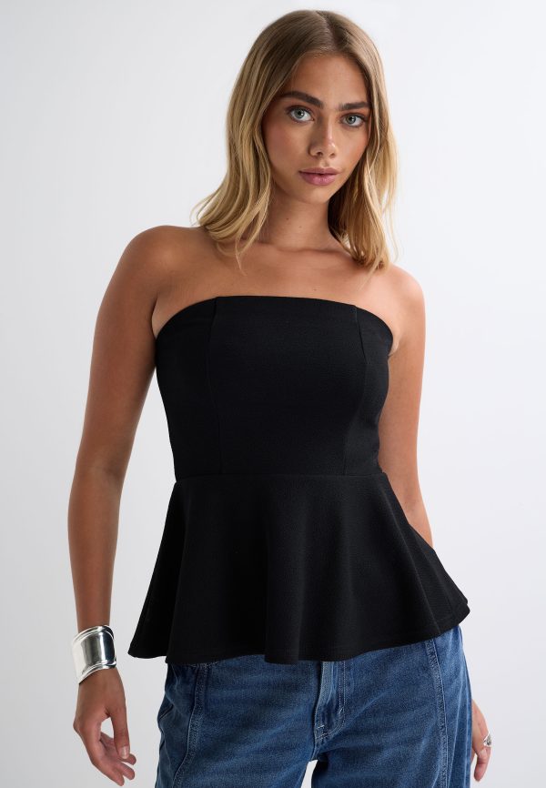 Womens Black Peplum Bandeau Top