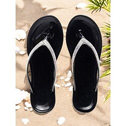 Women's Black Rhinestone Flip-Flops - Stylish and Comfortable Summer Sandals for Beach Vacations and Casual Wear
