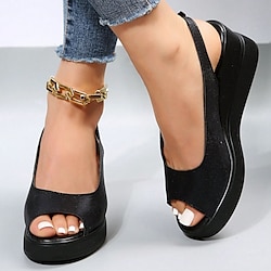 Women's Black Slingback Open-Toe Sandals - Comfortable Platform Design for Casual Summer Wear