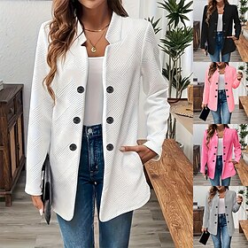 Women's Blazer Comfortable Breathable Buttons Casual Plain Office Street Casual Daily Wear Single Breasted Regular Stand Collar Regular Fit Long Sleeve Outerwe
