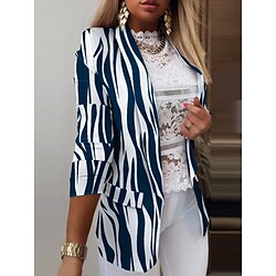 Women's Blazer Comfortable Breathable Pocket Print Casual Geometric Office Street Casual Daily Wear Open Front Regular Turndown Regular Fit Long Sleeve Outerwear Black White Pink Summer Spring