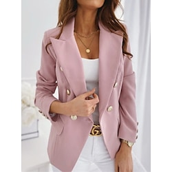 Women's Blazer Office Formal Button Pink Fall Windproof Streetwear Double Breasted Lapel Outerwear Long Sleeve Summer Black S