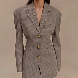 Women's Blazer Warm Comfortable Pocket Buttons Fashion Plaid Outdoor Holiday Single Breasted Regular Turndown Regular Fit Long Sleeve Outerwear Black Fall Winter
