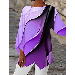 Women's Blouse Tunic Top Chiffon Stylish Neon Bright Ombre Print Asymmetric Hem Long Sleeve Long Tops Round Neck Casual Daily Pink Purple Orange Green Gray Spring Fall