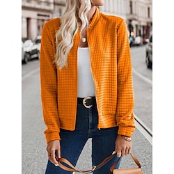 Women's Bomber Jacket Casual Jacket Comfortable Breathable Zipper Casual Plain Vacation Street Casual Daily Wear Zipper Short Stand Collar Regular Fit Long Sleeve Outerwear Black Orange Army Green