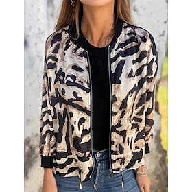 Women's Bomber Jacket Casual Jacket Comfortable Breathable Zipper Print Casual Leopard Vacation Street Casual Daily Wear Zipper Regular Stand Collar Regular Fi