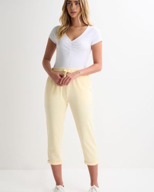 Womens Buttermilk Yellow Plain Cropped Joggers