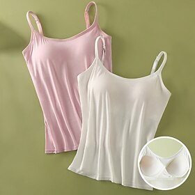 Women's Camisole Tank Top Adjustable Spaghetti Strap Pastel Pink Cream White Solid Color Basic Layering Spring Summer Casual Comfort Fit Clothing Apparel