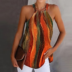 Women's Camisole Tank Top Basic Abstract Print Sleeveless Regular Tops Halter Neck Casual Blue Orange Green