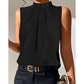 Women's Camisole Tank Top Basic Sleeveless Regular Tops Turtleneck High Neck Casual Black