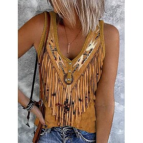 Women's Camisole Tank Top Graphic Color Block Bohemia Stylish Western Sleeveless Sleeveless V Neck Crop Tops Daily Holiday Going out Print Green Khaki Summer S