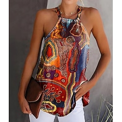 Women's Camisole Tank Top Halter Summer Tops Basic Print Sleeveless Regular Tops Halter Neck Casual Weekend Red