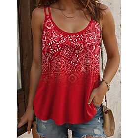 Women's Camisole Tank Top Ombre Graphic Geometric Vintage Stylish Sleeveless Scoop Neck Regular Tops Daily Holiday Print Red Blue Purple Green Summer Spring
