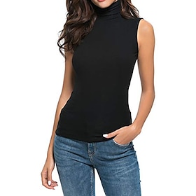 Women's Camisole Tank Top Plain Fashion Sleeveless High Neck Regular Tops Casual Black White Yellow Purple Fuchsia Spring Summer