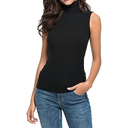 Women's Camisole Tank Top Plain Fashion Sleeveless High Neck Regular Tops Casual Black White Yellow Purple Fuchsia Spring Summer