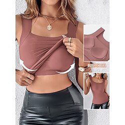 Women's Camisole Tank Top Solid Color Daily Sleeveless Square Neck Crop Tops Black Pink Red Green Khaki Summer Spring