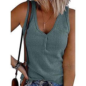 Women's Camisole Tank Top Solid Color Daily Stylish Casual Sleeveless V Neck Regular Tops Daily Buttons Pink Wine Blue Gray Summer