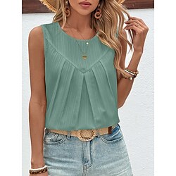 Women's Camisole Tank Top Solid Color Stylish Casual Sleeveless Crew Neck Regular Tops Daily Sky Blue Green Khaki Beige Summer