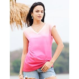 Women's Camisole Tank Top Stylish Neon Bright Ombre Print Sleeveless Regular Tops V Neck Vacation Casual Pink Red Blue Purple Green Summer