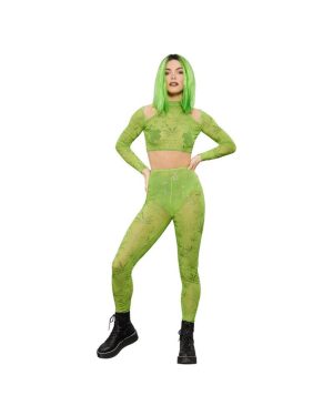 Womens Cannabis Sheer Crop Top & Leggings (Size 4-6)