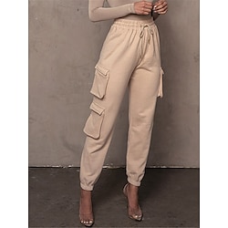 Women's Cargo KhakiPants Trousers Full Length Cotton Micro-elastic High Waist Fashion Streetwear Street Daily Apple Green Black S M Fall Winter